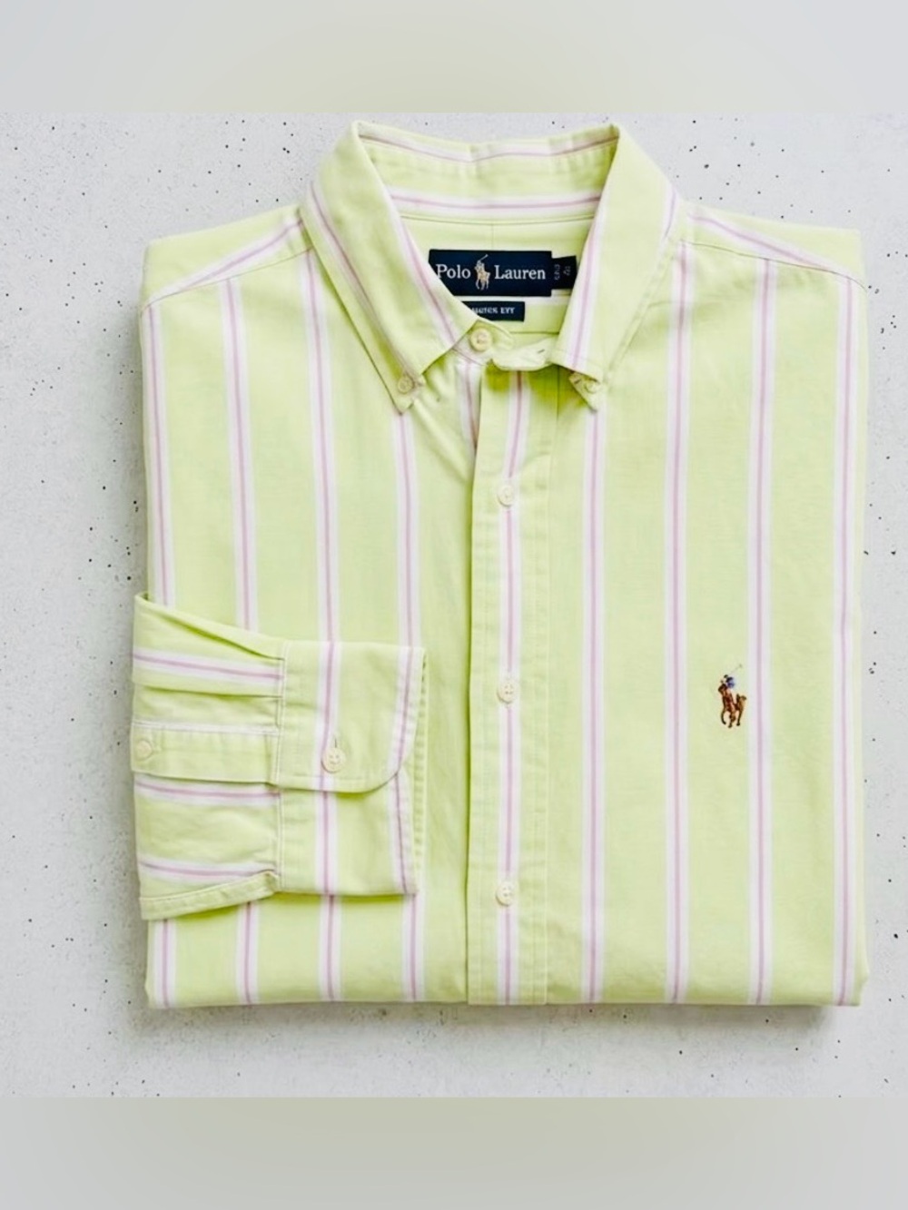 Polo Ralph Lauren Men's M Classic Fit Oxford Shirt Lime Green Striped Vintage